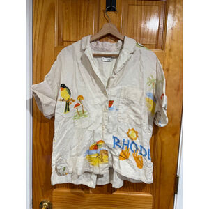 Rhode Ganima Coastal Top Munthe Linen Short Sleeve Novelty Shirt Size Small